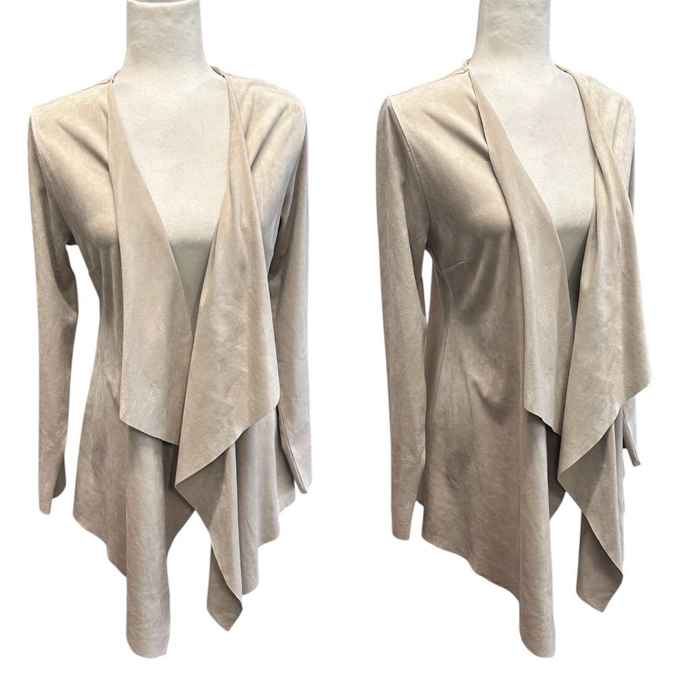 Soft Surroundings Cardigan Faux Suede Jacket Women's Sz M Beige Open Draped Boho